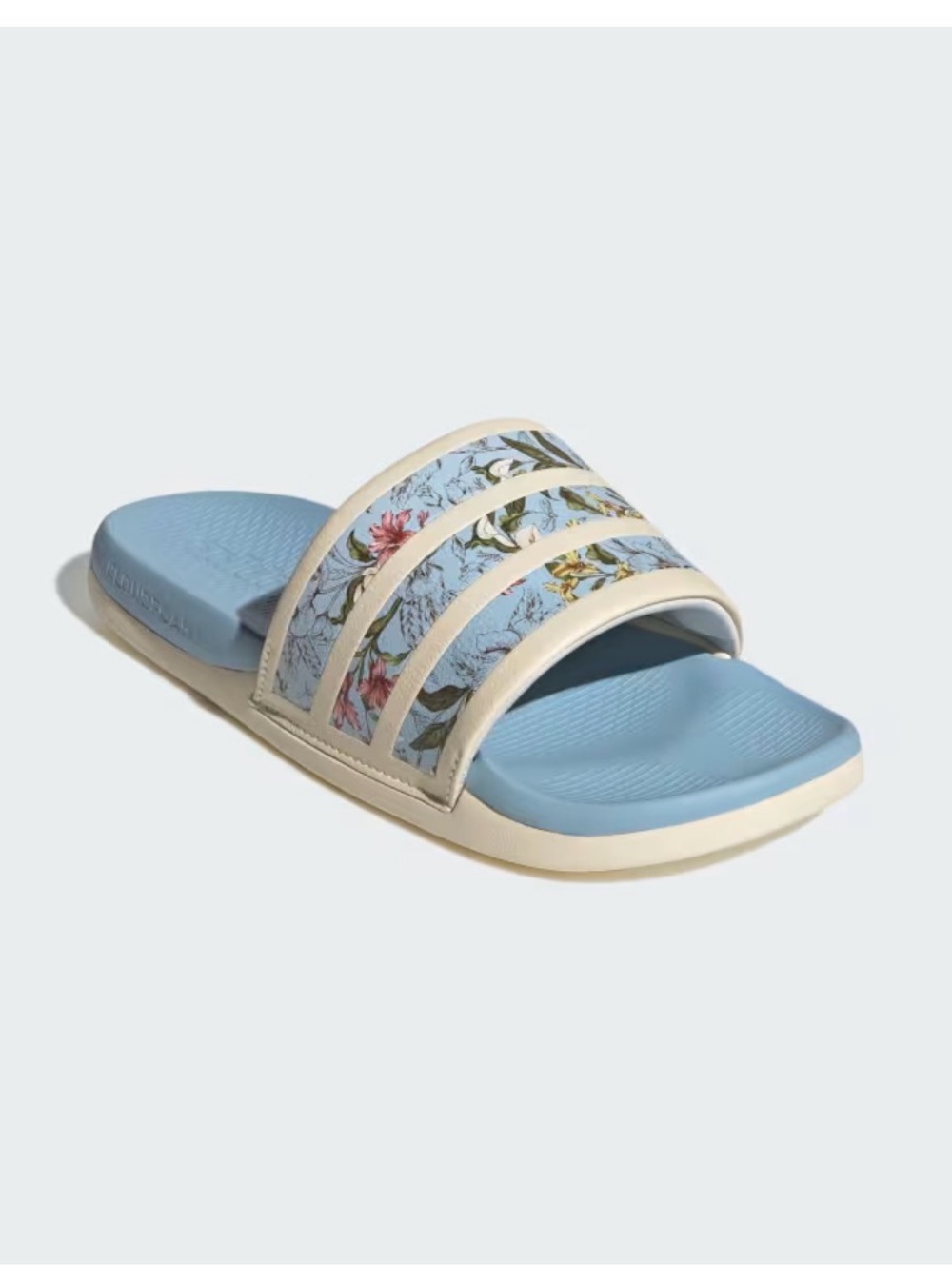 adidas Women’s Adilette BRAND NEW Floral Slide Sandals in Light Blue and Cream